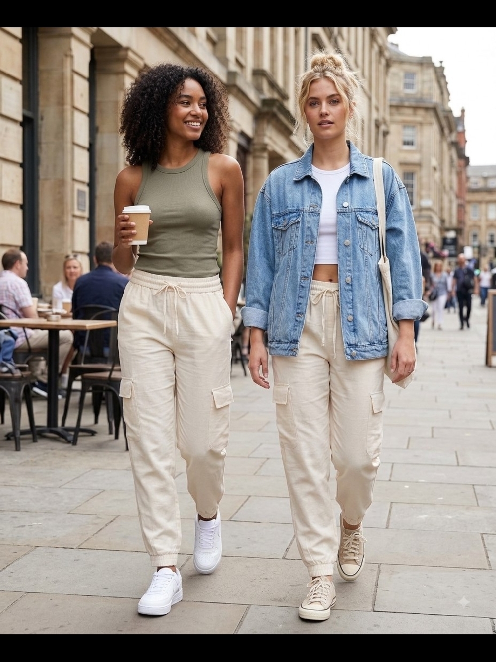 Zara Cream High-Waist Cargo Jogger Style NWOT